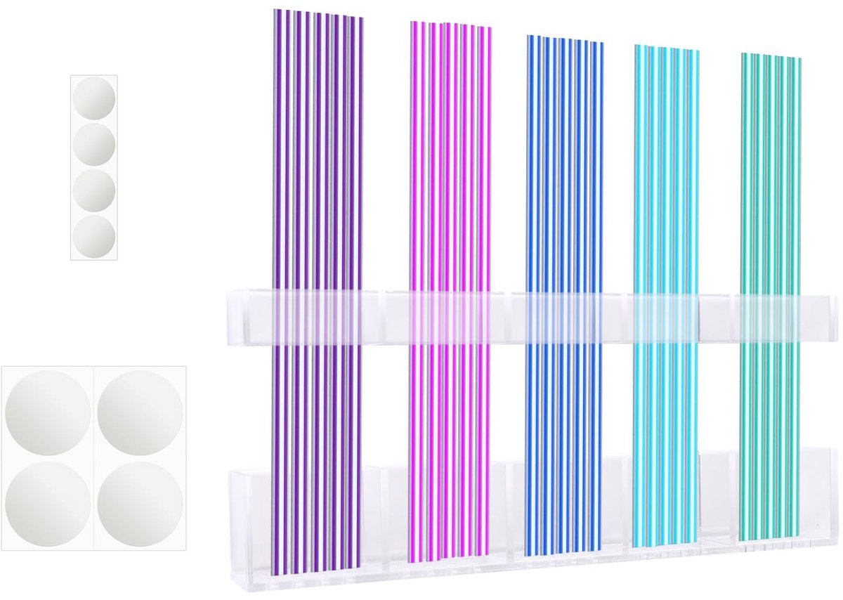 Dailygoods- Rietjeshouder 24 cm - Acryl - Herbruikbare Organizer - Keukenaccessoires - Transparante Houder - Inclusief Lijmstippen - Opbergdoos