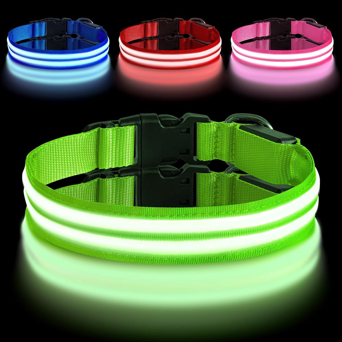 SnelShoppen - Oplaadbare Lichtgevende Halsband voor Honden - Dubbele LED Lichtstrip, Type C-poort, Verstelbaar en Waterdicht voor Kleine, Middelgrote