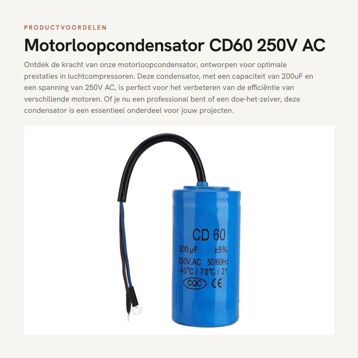 Dailygoods- Motorloopcondensator 250V AC 200uF - Aanloopcondensator - Geschikt voor Airconditioners - Betrouwbare isolatie - Duurzaam en veilig - Condensator