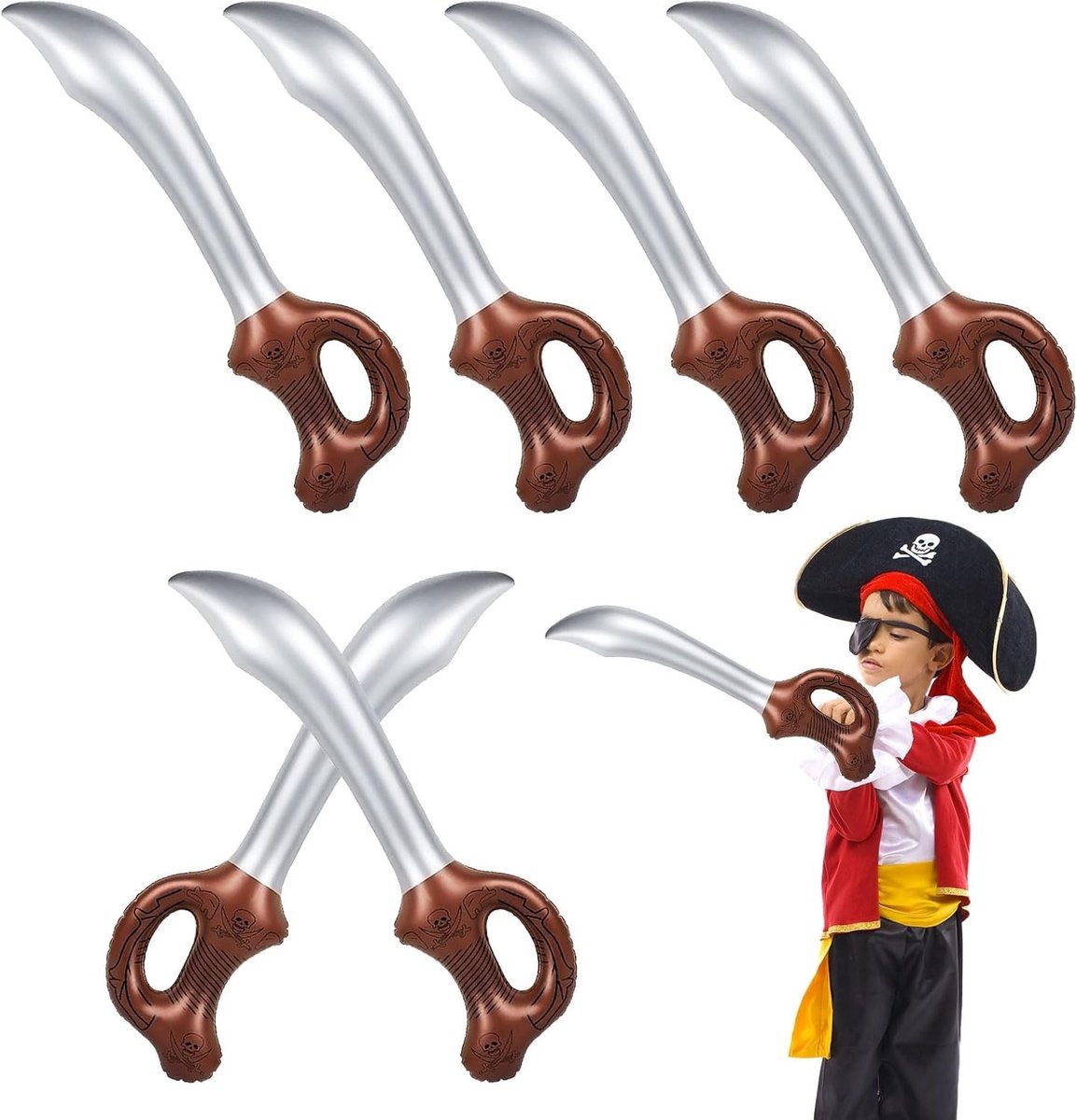 6 Stuks Opblaasbare Zwaarden voor Piraten, Feestartikelen, Cosplay en Themafeesten