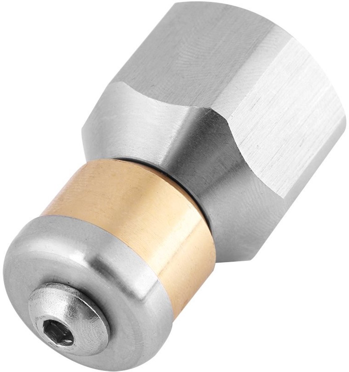 Dailygoods- Reinigingsmond Roterend - 3/8" BSP - Roestvrij Staal/Messing - Voor Hogedruksproeiers - Duurzaam - Geschikt voor Aanhangwagens - Reinigingsmondstuk