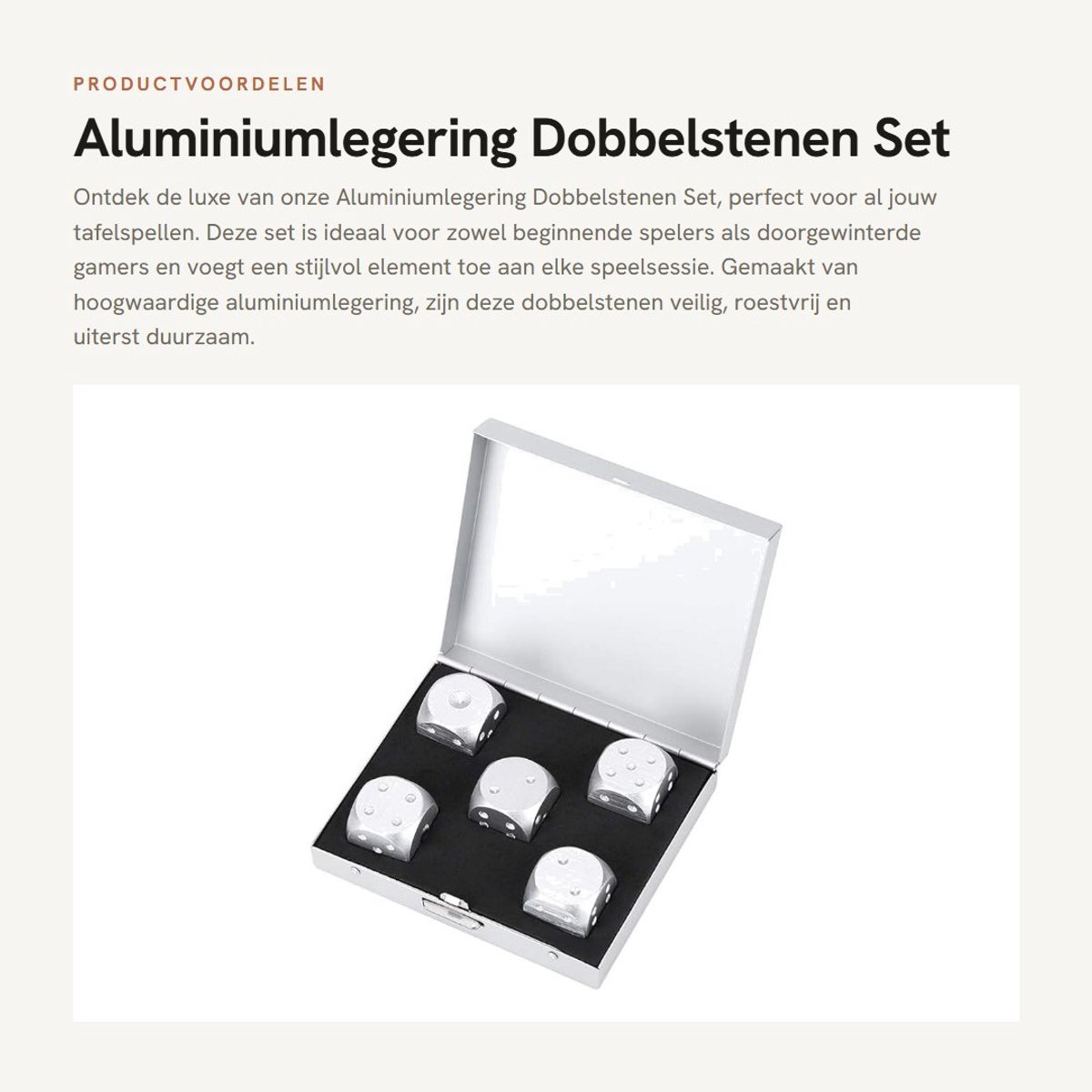 Dailygoods- Dobbelstenen Set 5 Stuks - Aluminiumlegering - Opbergdoos - Tafelspellen - Roestvrij - Duurzaam - Luxe Kleuren - Dobbelsteenset