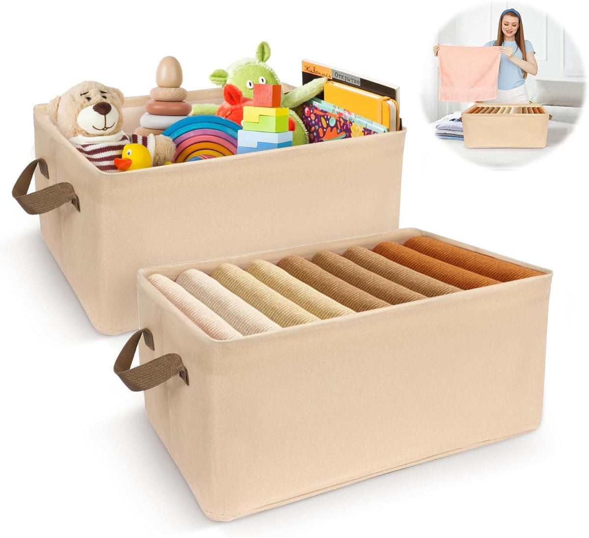 Set van 2 Opbergdozen met Grijs Metaal Frame - Vouwbare Kledingopbergmanden voor Kleding, Organisatie en Opslag in de Kledingkast