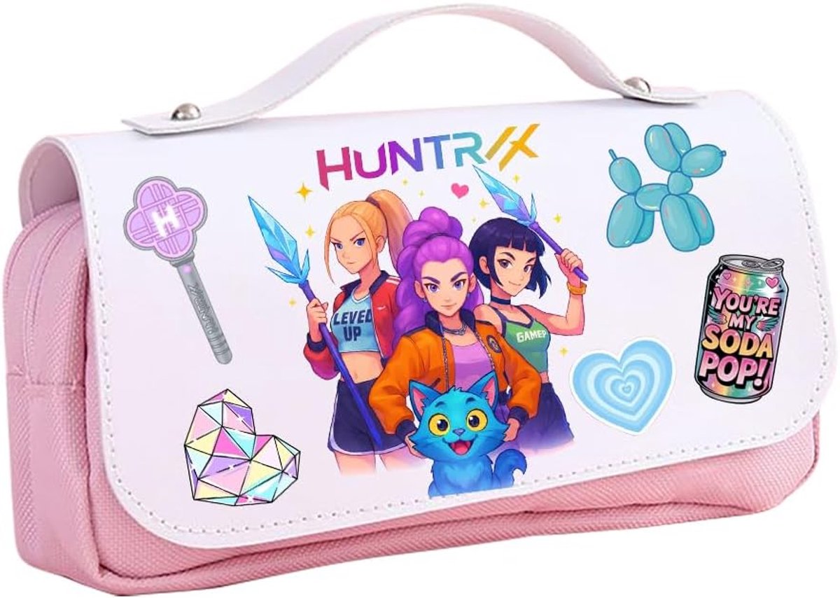 SnelShoppen - Demon Hunters Pennen Etui met Rits, Grote Capaciteit School, Kantoor, Reizen, Voor Tieners, Aluminium Box, Retro Design, 21 x 10 x 7 cm