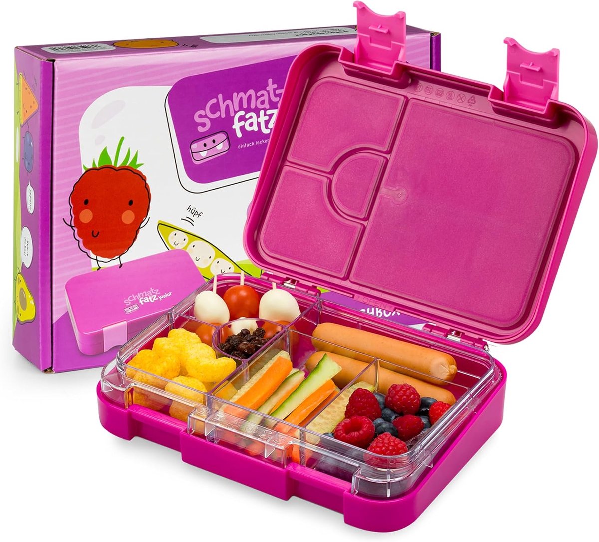 SnelShoppen - Broodtrommel voor Kinderen - BPA-vrije Lunchbox met Vakken - Bento Box voor School, Kleuterschool en Uitstapjes - Paarse Snackbox voor M