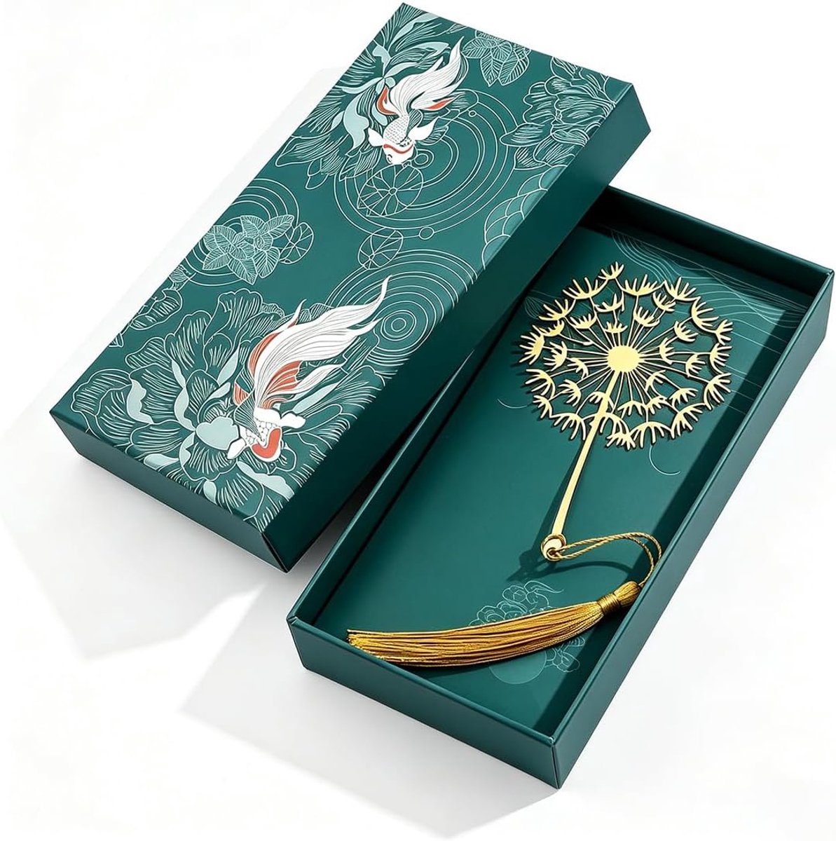 Thijox - Gepersonaliseerde Boekenlegger met Paardenbloem Motief | Elegante Metalen Bladwijzer met Kwast in Geschenkdoos voor Boekenliefhebbers, Perfec