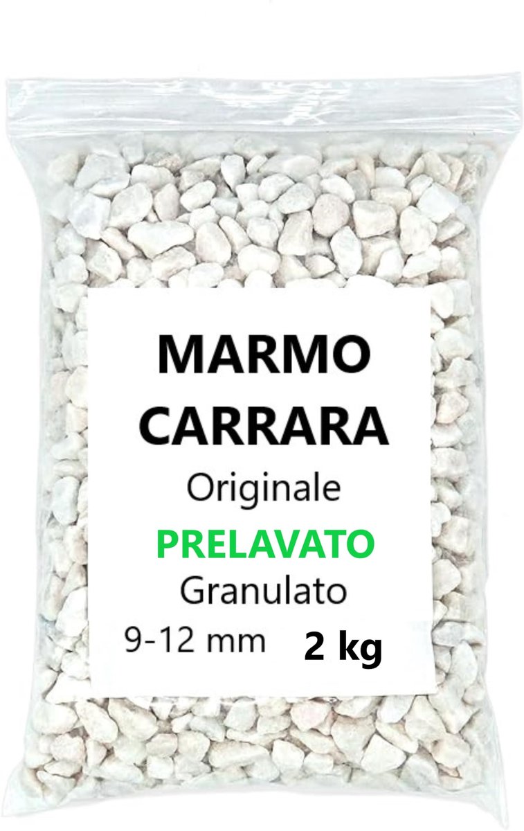 Inovra- Grind Carrara-marmer - Voorgewassen Kiezelstenen - Decoratie voor Aquaria - Bonsai/Mixplanten - 2 kg - 9-12 mm - Marmergranulaat