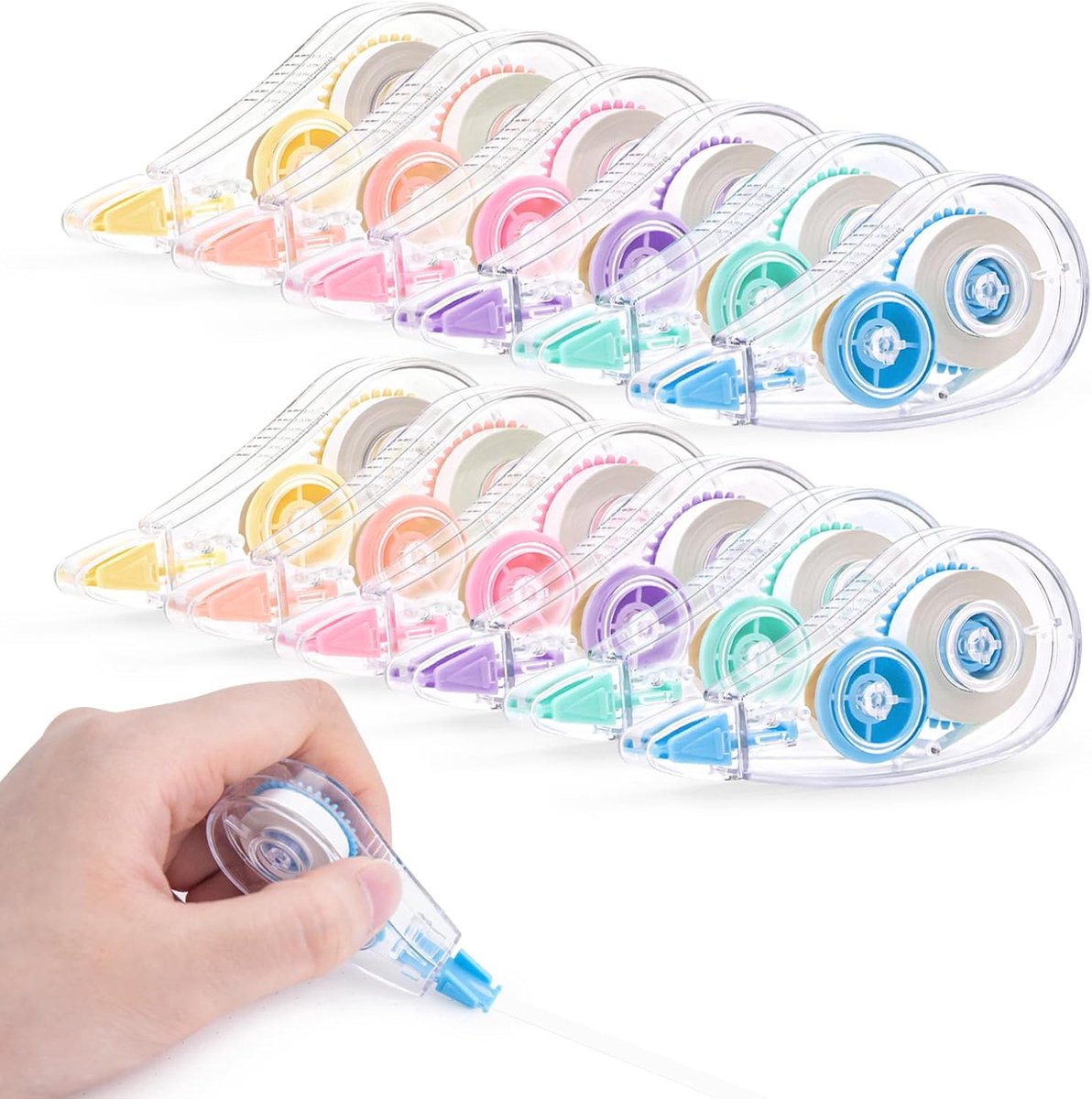 Thijox - 12 Stuks Correctierollers 5.5 m x 5mm - Mini Correctietape met Beschermkap in 6 Pastelkleuren - Perfect voor Kantoor, School en Thuis
