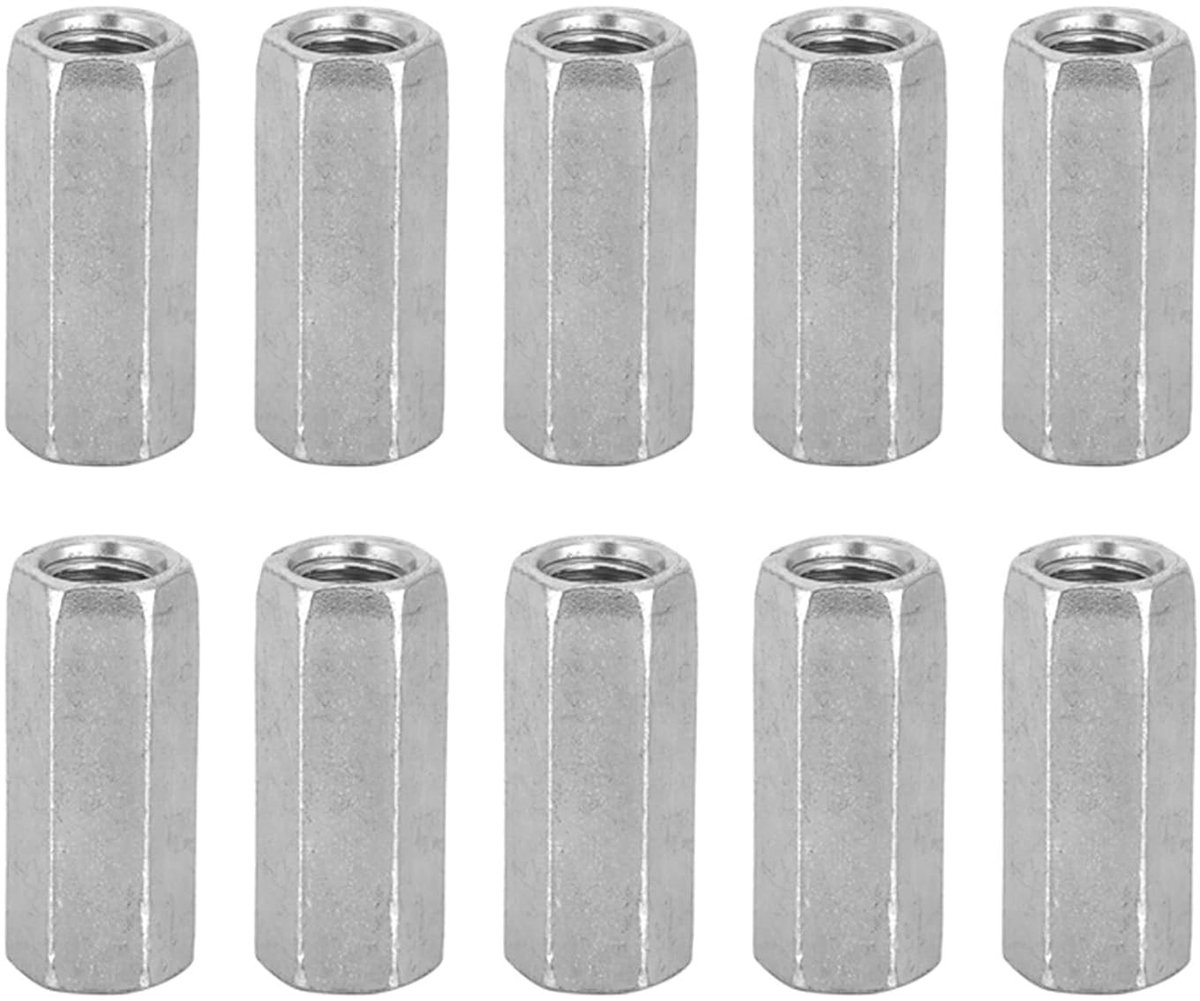 Set van 10 M8 Hex Moeren en Lange Stangmoeren - Gegalvaniseerd Staal, Draadbevestigingen en Spacer voor Diverse Toepassingen