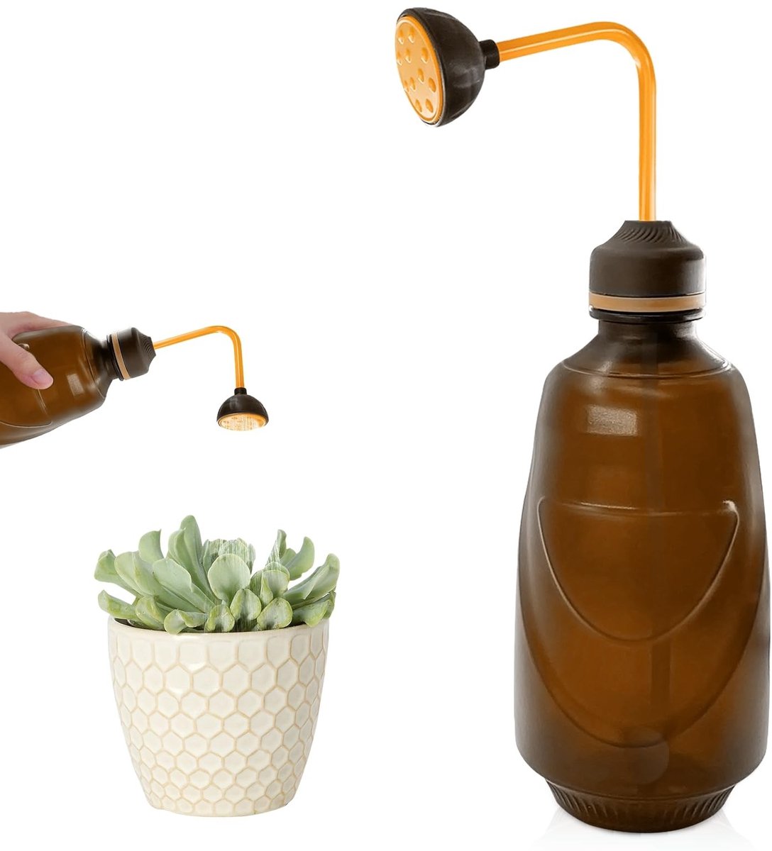 Inovra - 450 ml kleine gieter voor planten, kan omgekeerd worden bewaterd, geschikt voor zaailingen en gevoelige planten (bruin)