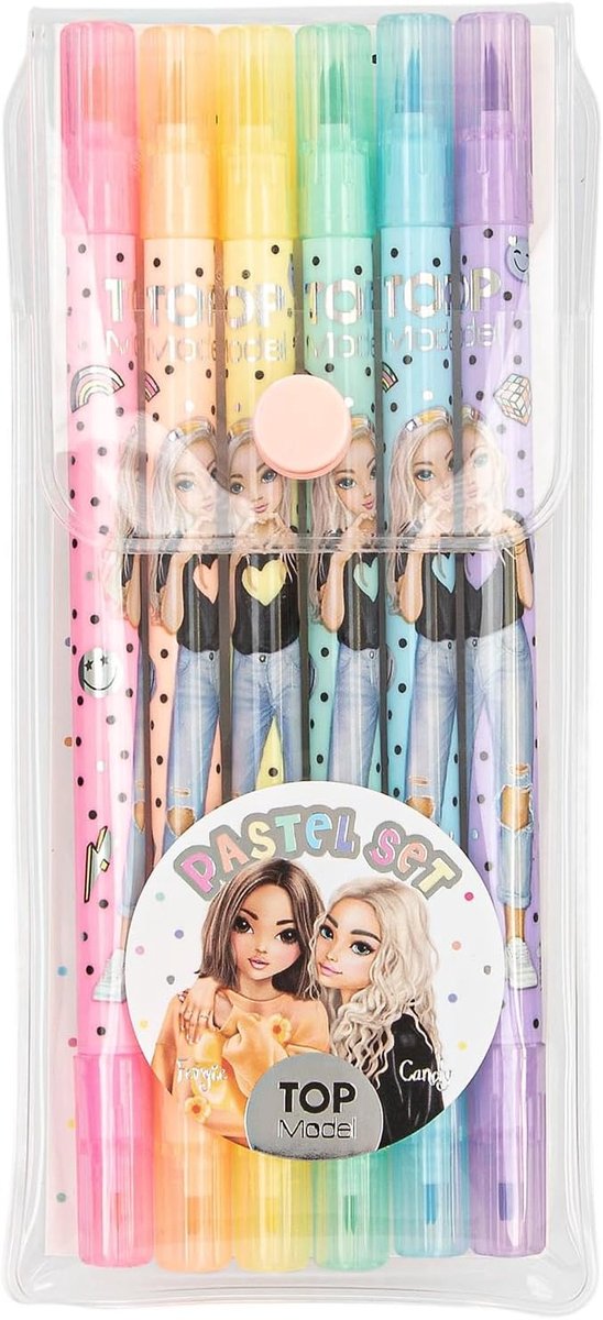 SnelShoppen - Viltstiftenset 6 Pastelkleuren - Dubbele Viltstiften met Brede en Dunne Zijde in Etui - Creatief Kleurpotlood voor Kinderen, Tekenen, Kn