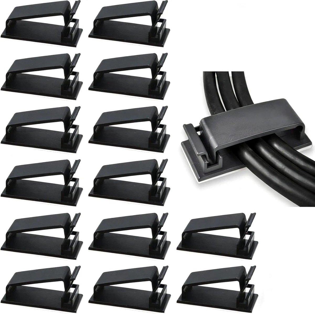 Thijox - Kabelclips zelfklevend - Kabelorganizer voor laptop, tv, pc, kantoor - 60 stuks - Hoogwaardig PP-H - Zwart - Grote en kleine kabelbeheer oplo