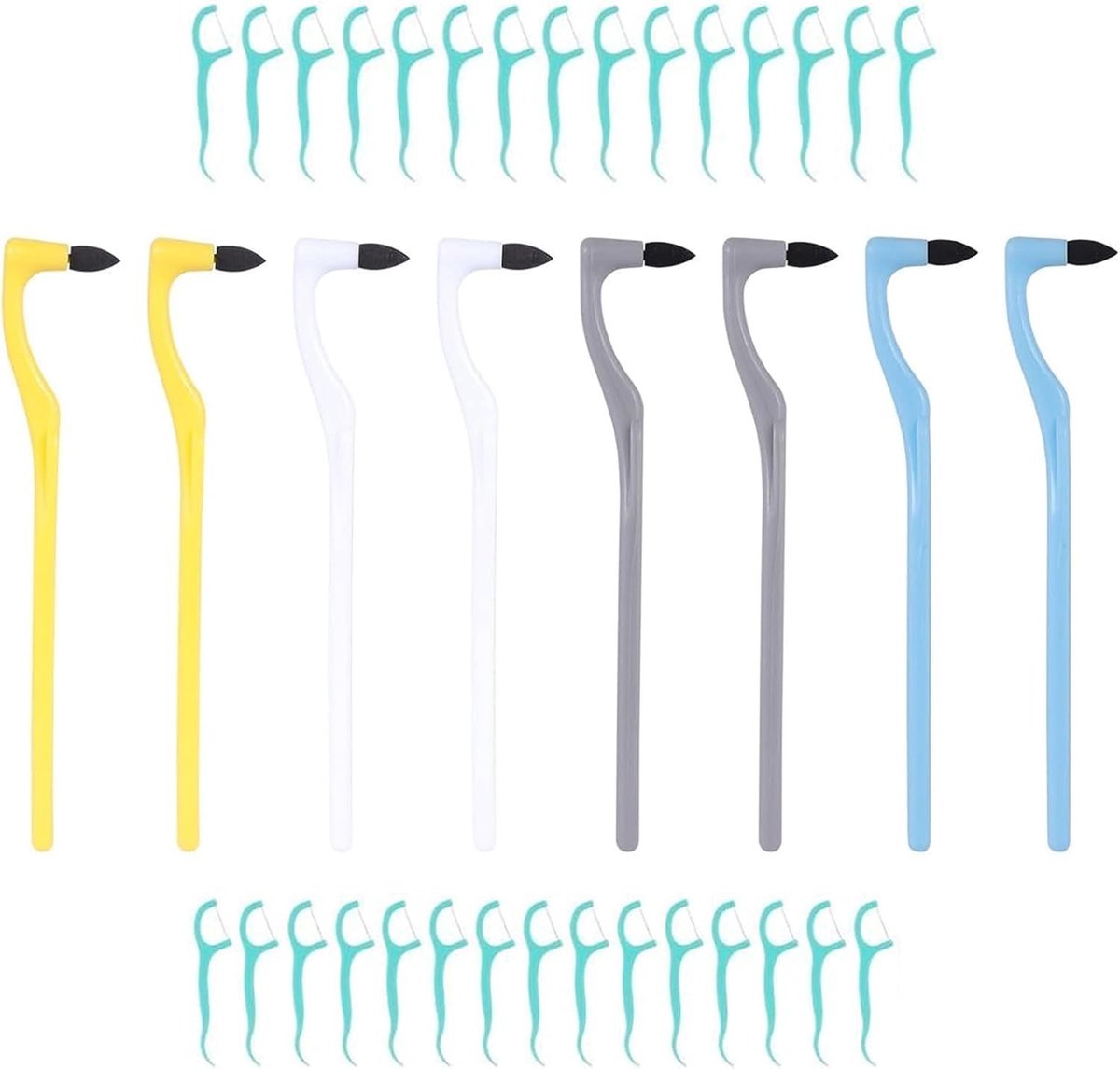 Zachte tandenborstelset met 30 floss-sticks en kleine tuft tandenborstel voor tandvlekverwijdering, 38-delig, ideaal voor koffie- en theedrinkers, 13,5 cm