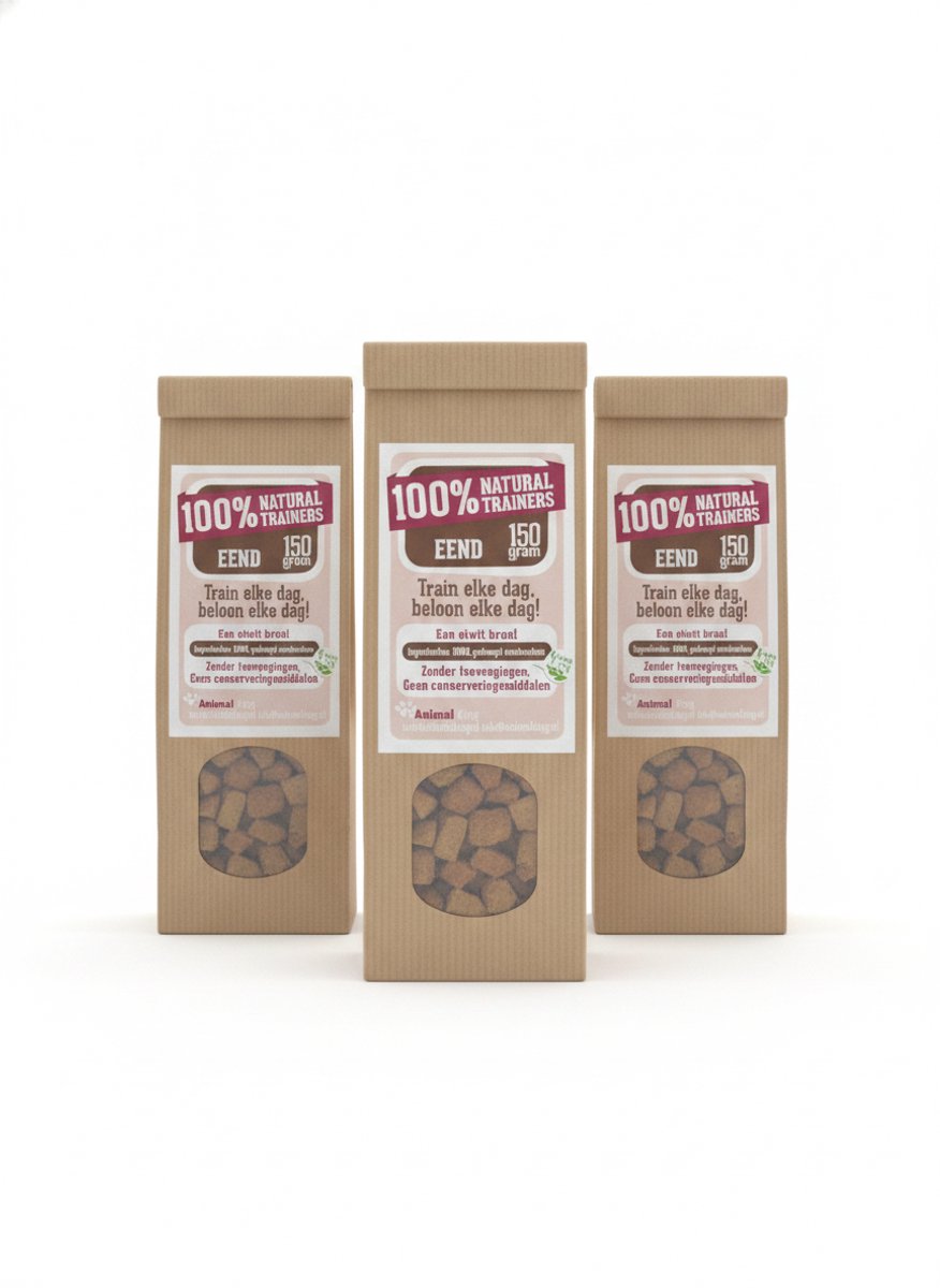 animalking Natural Trainers - Trainingssnacks voor Honden - Eend - 100% Natuurlijk & Graanvrij - Voordeelverpakking 3 x 150 gram