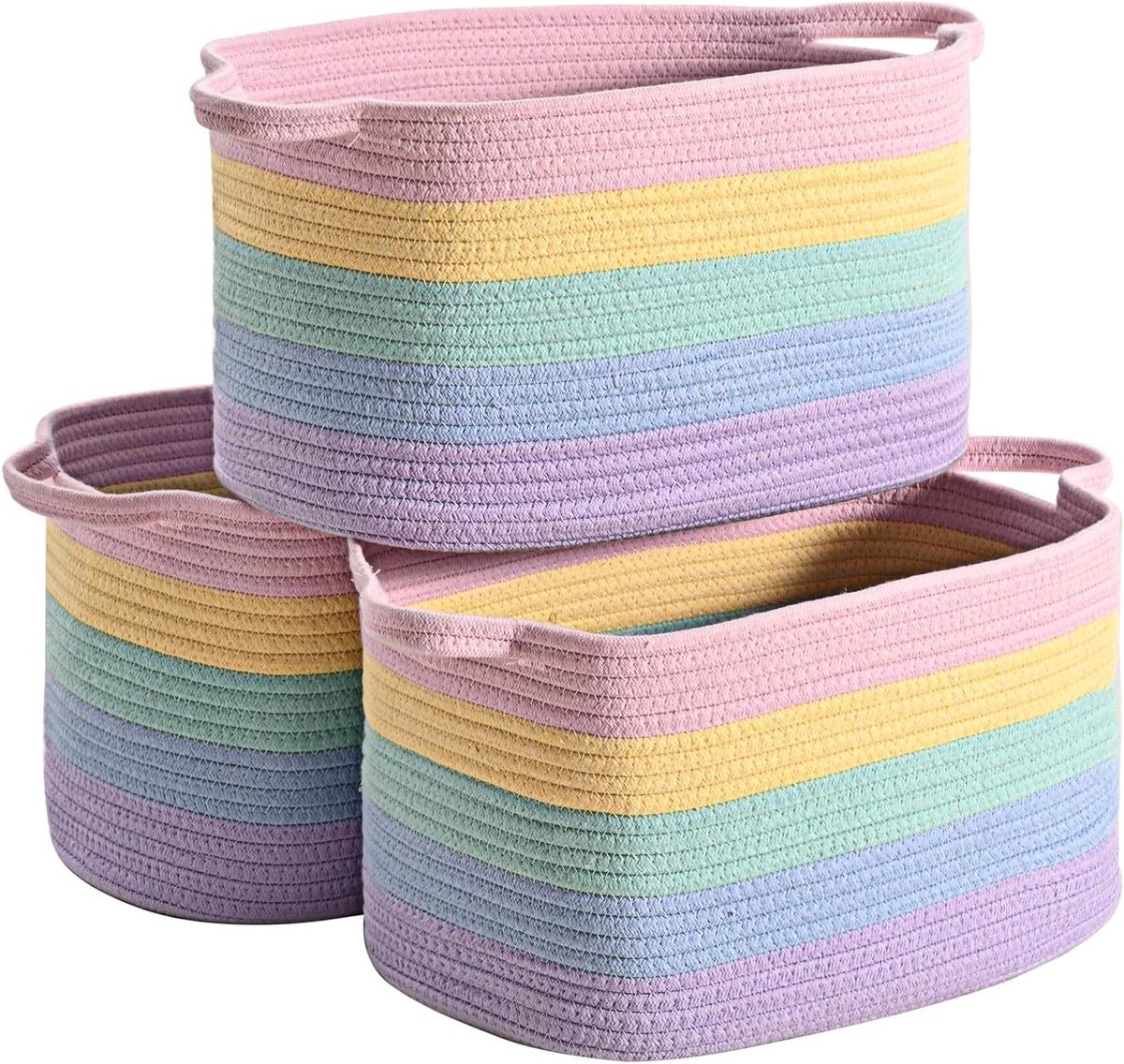 Opbergmand Katoen - Speelgoedmand Baby - Babykamer Organiseren - Tweekleurig Design - 38 x 25 x 22 cm - Regenboog
