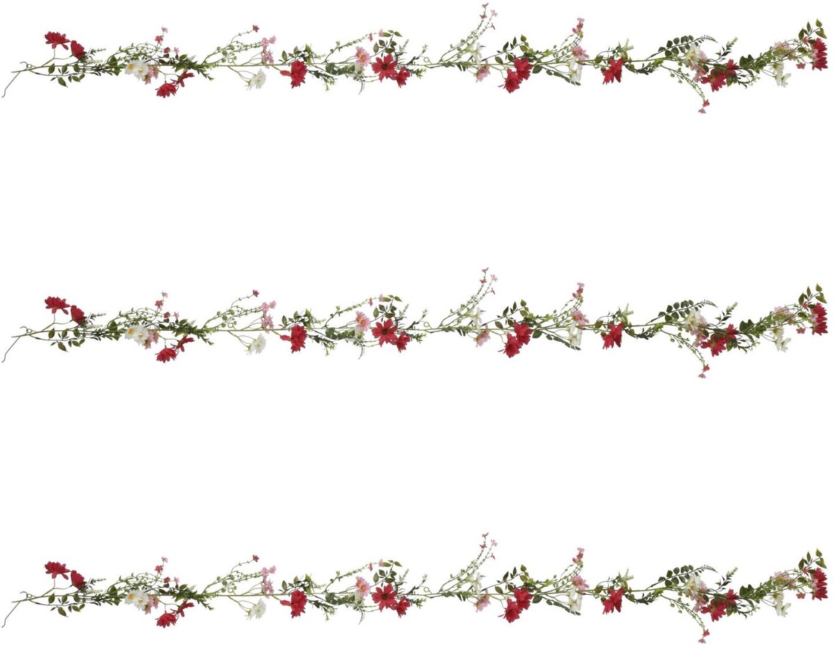 Everlands bloemenslinger - 3x - roze - 180 cm - polyester - kunstplant/kunstbloemen - chrysanten