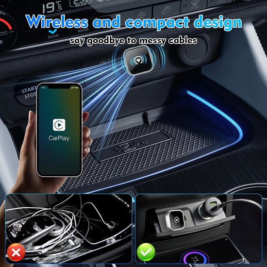 Draadloze CarPlay Adapter - Auto Connect - Muziek Luisteren - Plug en Speel - Mini Formaat - Zwart — afbeelding 2