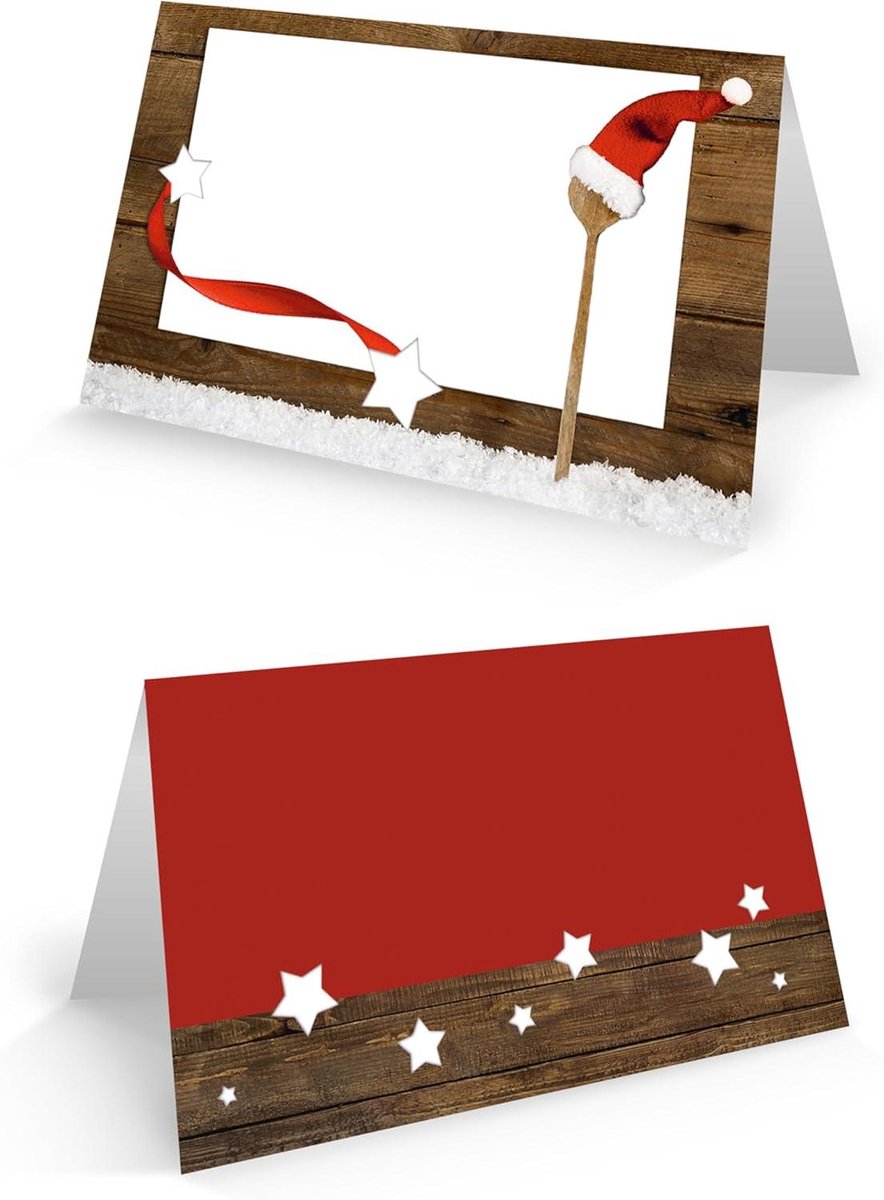 Tafelkaartjes Kerst - Naamkaartjes Plaatskaartjes - Feestelijke Tafeldecoratie - Gemaakt in Duitsland - 25 stuks 85x55cm - Rood Wit