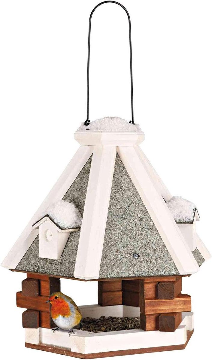 Vogel Voederhuis - Vogel Voederstation - Voederen Wilde Vogels - Speciale Dakbekleding - 35 x 36 cm - Bruin Wit