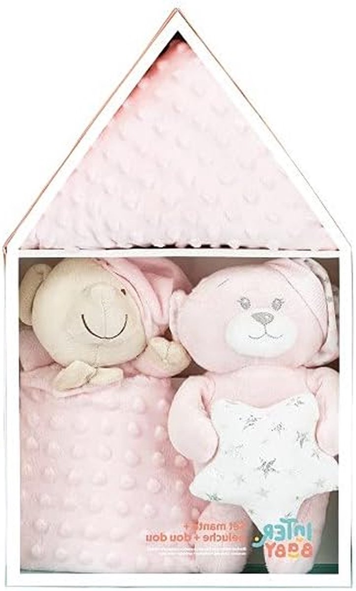 Babys cadeauset - Kraamcadeau pakket - Baby verwennen - Huisvormige doos - 80 x 110 cm - Roze