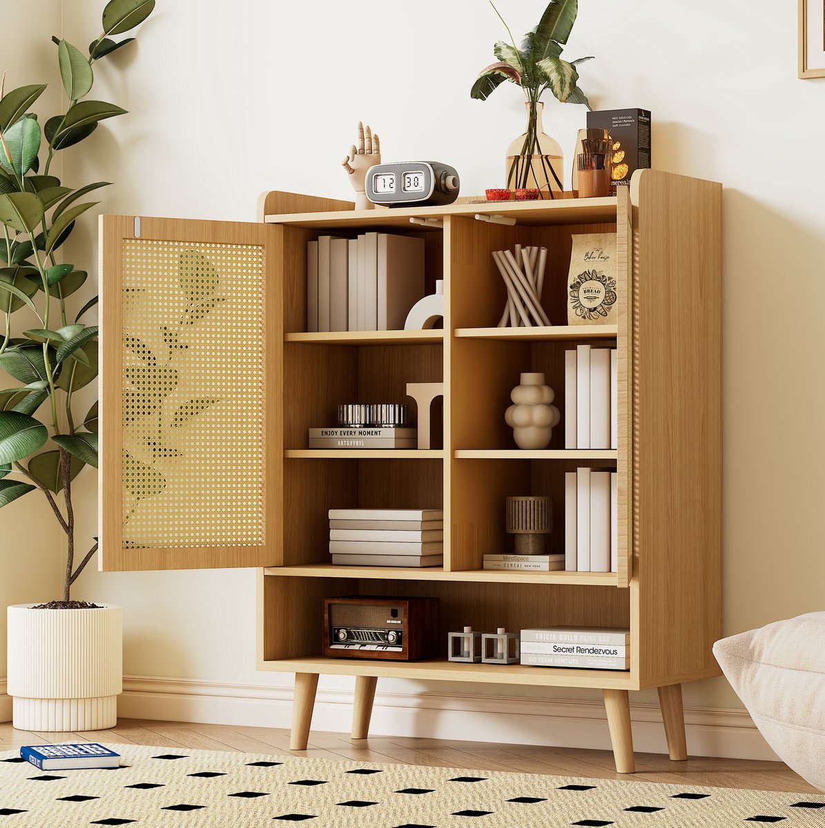 HAUSS SPOLE Schoenenkast - Staande Opbergkast Met 2 Deuren En 5 Planken - Voor Hal En Gang - Spaanplaat En Hout - 80x35x105 Cm - Licht Eiken