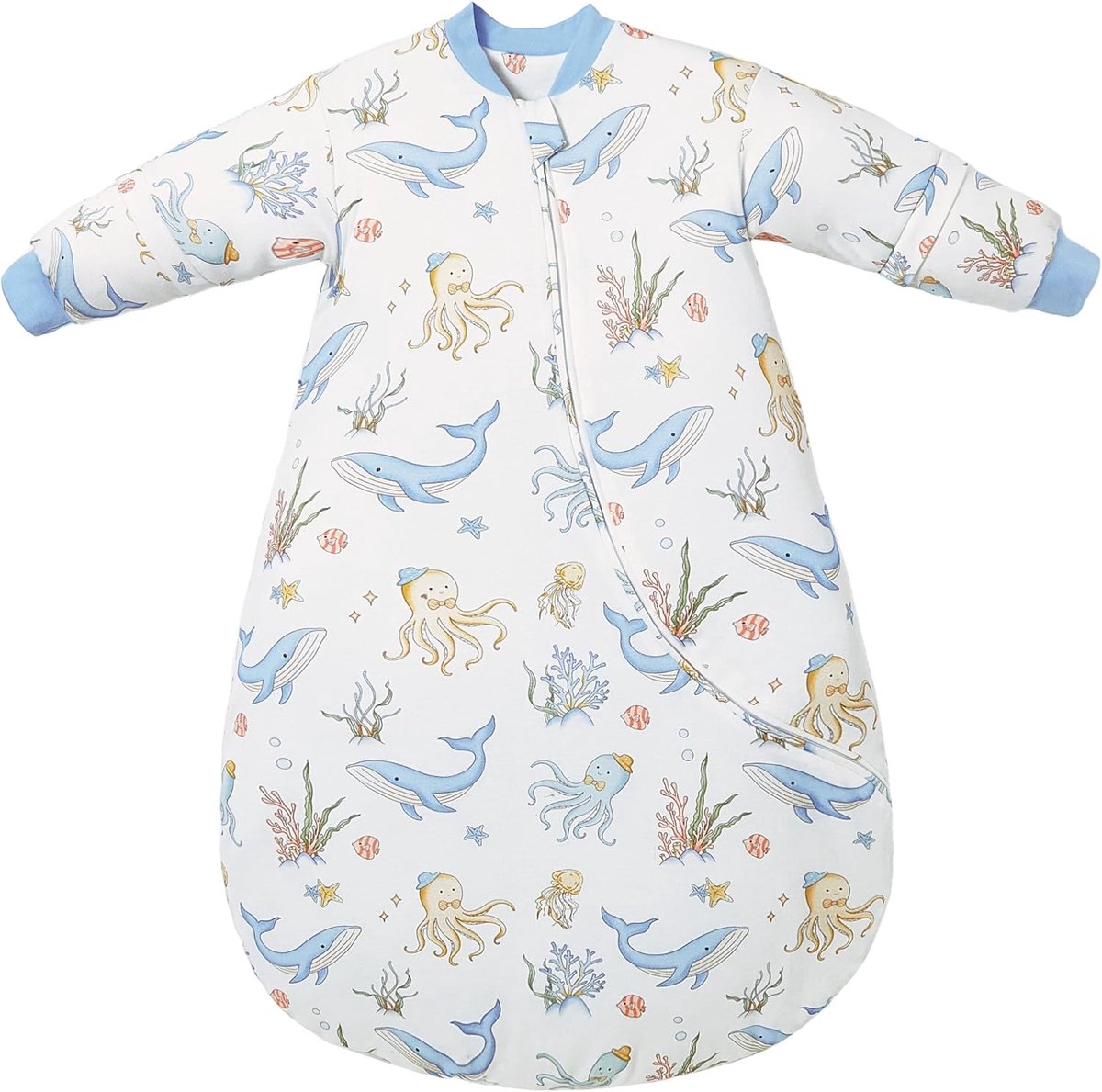 SnelShoppen - Babyslaapzak Winter met Afneembare Lange Mouwen - Biologisch Katoen - Comfortabele Slaapzak voor Kinderen - Blauwe Pyjama voor Jongens e
