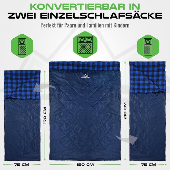 SnelShoppen - XXL Dubbele Zomerslaapzak voor 2 Personen (210 x 150 cm), Lichtgewicht Dekenslaapzak met 2 Hoofdkussens, Ideaal voor Camping, Outdoor en — afbeelding 5