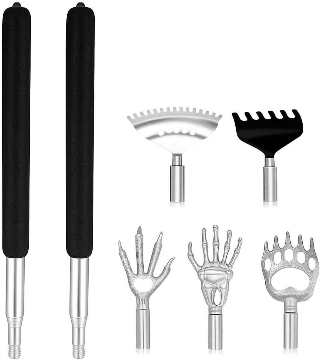 Inovra- Rugkrabber Uittrekbaar - Telescopische Rugkrabber 16,5-53,5 cm - 5 Verwisselbare Opzetstukken - Ergonomische Handgreep - Compact en Krasbestendig - Lichaamsverzorging