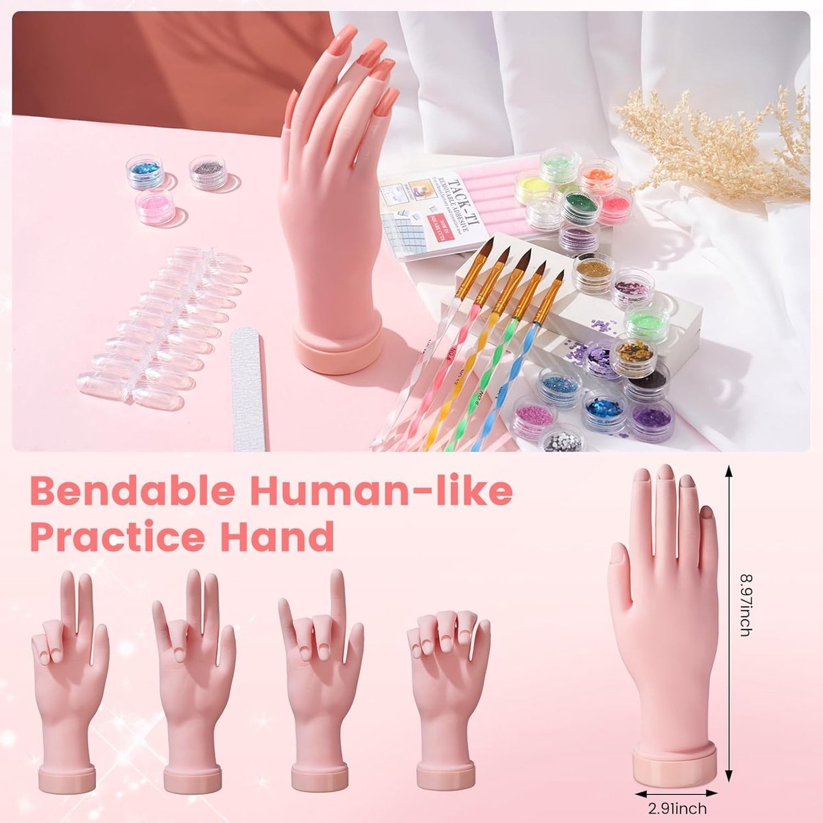 Acryl Nagelset voor Oefening: Compleet Manicure Set met UV Lamp, Elektrische Nagelboor en Valse Nageltips in Zilveren Cadeauzak thumbnail 2