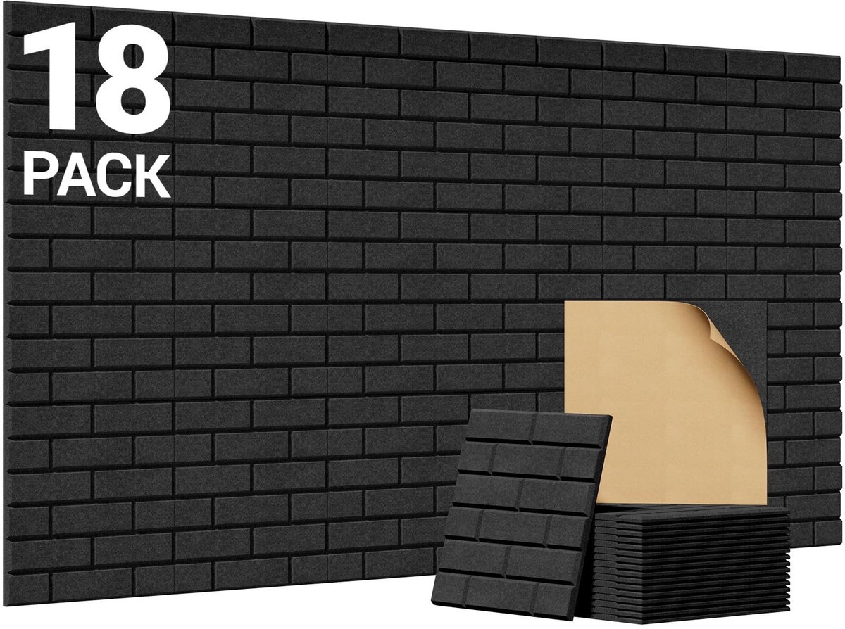 Dailygoods- Akoestische Panelen - Zelfklevend - 18 Stuks - 30 x 30 x 0,9 cm - Geluidsisolatie - Wanddecoratie - 3D Baksteenontwerp - Geluidsisolatiepanelen