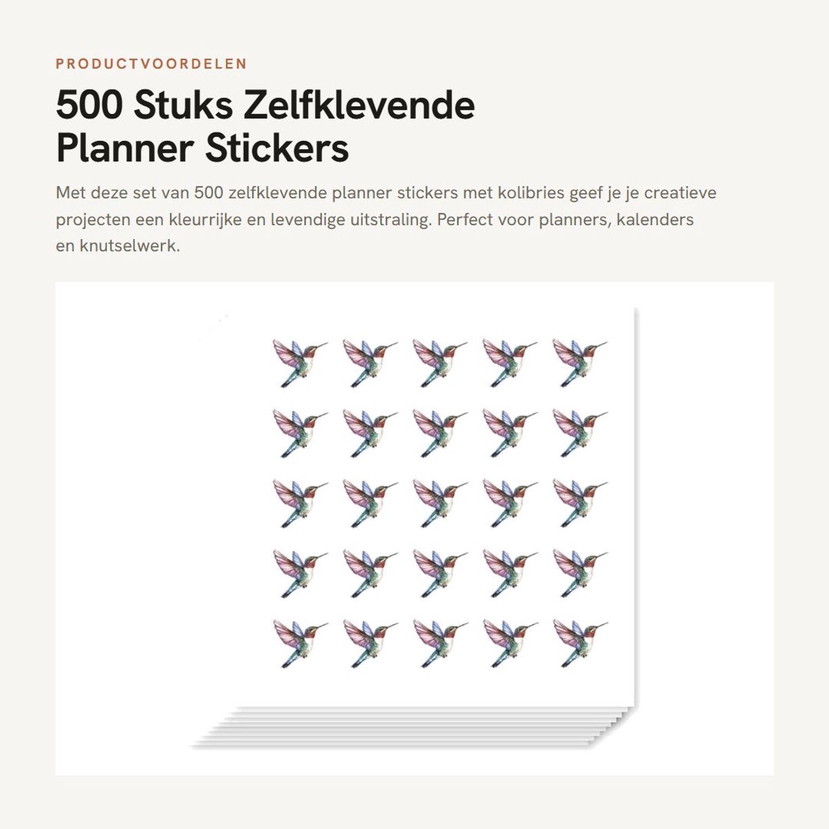Dailygoods- Planner Stickers 500 Stuks - Kolibrie Stickers - Zelfklevende Stickers - Decoratieve Stickers - Plakboek Stickers - Thema Feest Decor - Decoratiestickers