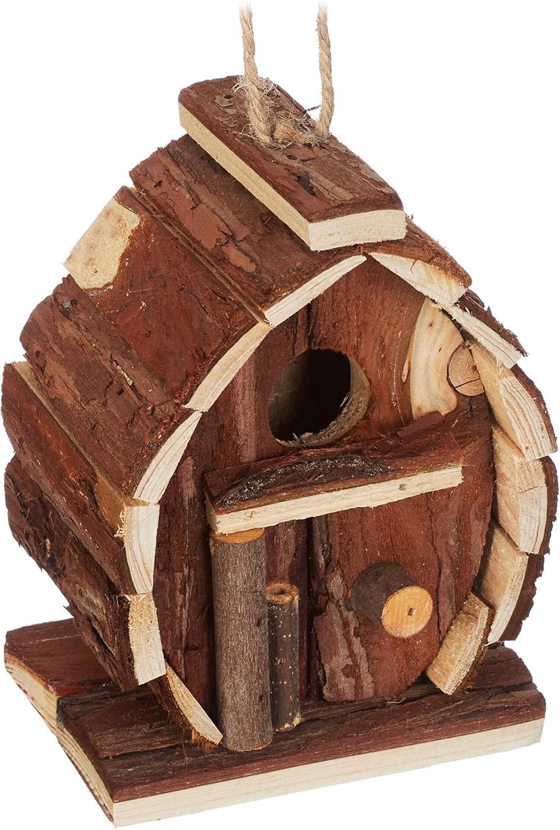 SnelShoppen - Decoratief Vogelhuisje voor Buiten, Hout, HxBxD 14,5x10,5x7,5 cm, Hangend Nestkastje voor Tuin, Balkon, Terras, Natuurlijke Tuindecorati