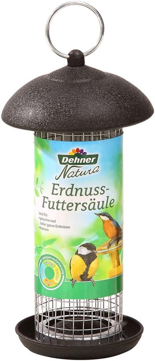 Thijox - Dehner Natura Voederkolom voor Wilde Vogels - Pinda's & Rozijnen - Metaal - Zwart - 20x13x13 cm - Tuinaccessoire voor Vogelliefhebbers