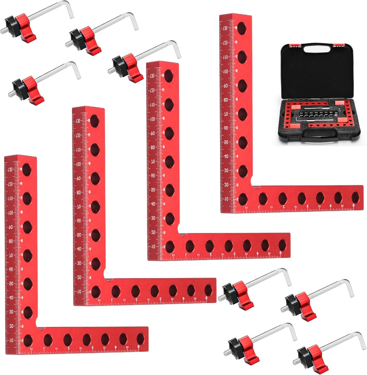 SnelShoppen - 90 Graden Hoekklemmen 140mm - Type L Aluminium Klemmen voor Houtbewerking - Vierkante Positionering voor Frames, Kasten, Dozen - Rood (S