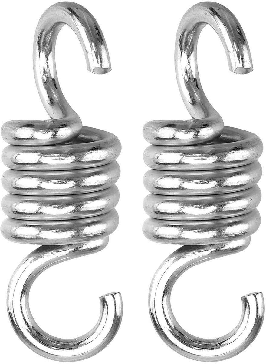 Dailygoods- Hangmatveer Set van 2 - Sterk/Duurzaam Staal - Zilver - Geschikt voor Hangstoelen - Hoge Veiligheid - Verzonken Afwerking - Hangstoelveer
