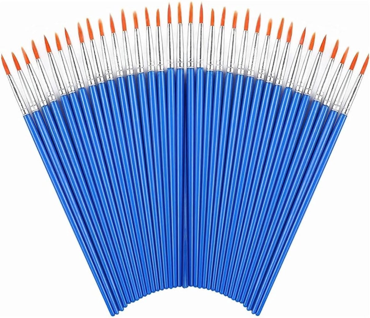 Thijox - 60 stuks kwasten set, ronde en platte kleine kwasten voor acryl- en olieverfschilderij, ideaal voor beginners en kunstenaars, veelzijdig en g