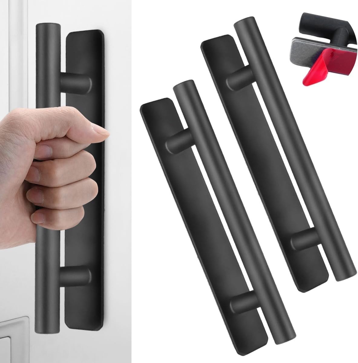 Stijlvolle RVS Deurgrepen zonder Boren voor Keuken en Meubels - Zelfklevende Ladesleutels voor Kledingkast, Badkamer en Slaapkamer, Set van 2, 127 mm, Zwart