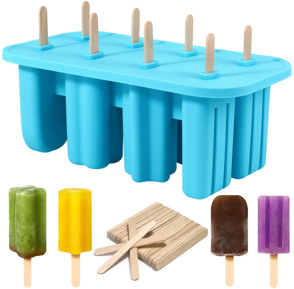 Dailygoods- IJslollyvormen 8 Holtes - Herbruikbare Siliconen - BPA-vrij - Flexibel en Duurzaam - Makkelijk te Verwijderen - Voor Kinderen en Volwassenen - Ijsvorm