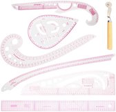 Dailygoods- Naai-liniaal Set van 4 - Franse Curve Liniaal - Mouwkooi/Armsgat Liniaal - Comma-Type/Driehoekige Liniaal - Duurzaam Kunststof - Voor Kledingontwerp - Patroonliniaal
