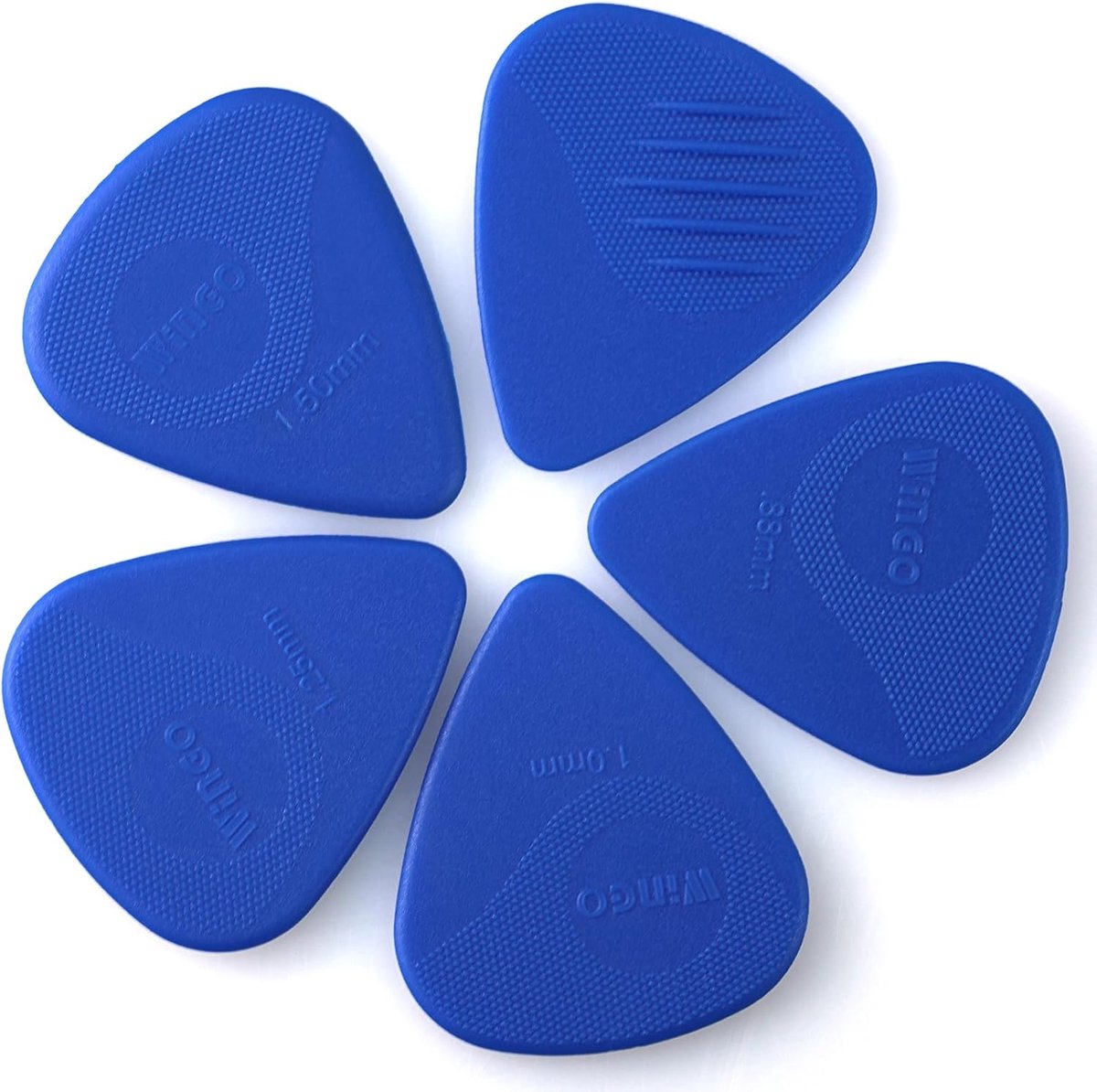 Thijox - Gitaar Plectrums met Grip Gestempeld, Antislip Getextureerde Plectrums 5 Pack (073, 088, 1.0, 1.25, 1.5mm) Blauw voor Akoestische en Elektris