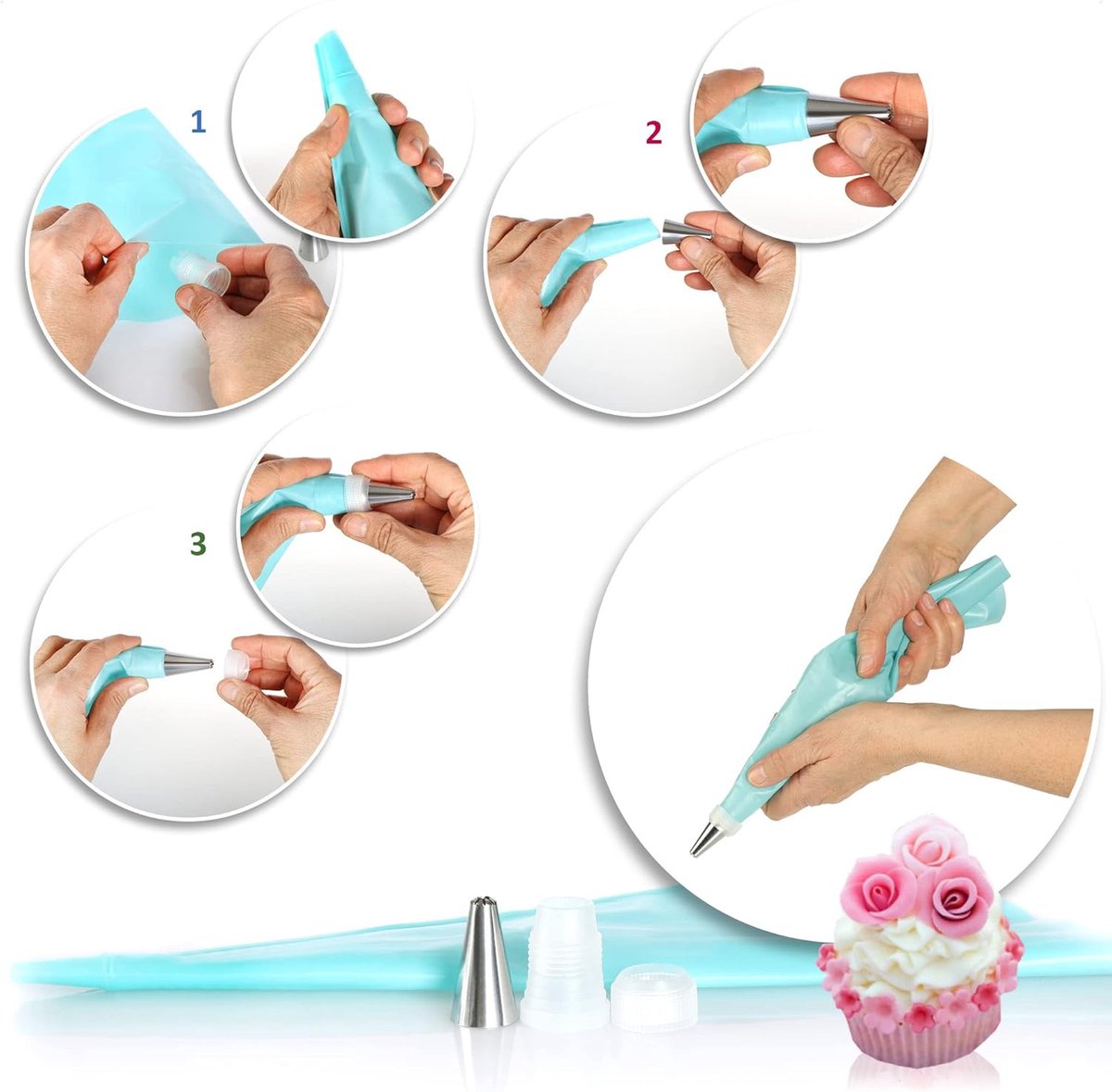 SnelShoppen - 36-delige Taartdecoratieset - Spuitzakken met Tips - Herbruikbare Patissierzakken en Spuitmondjes - RVS Decoratiehulpmiddelen voor Feest