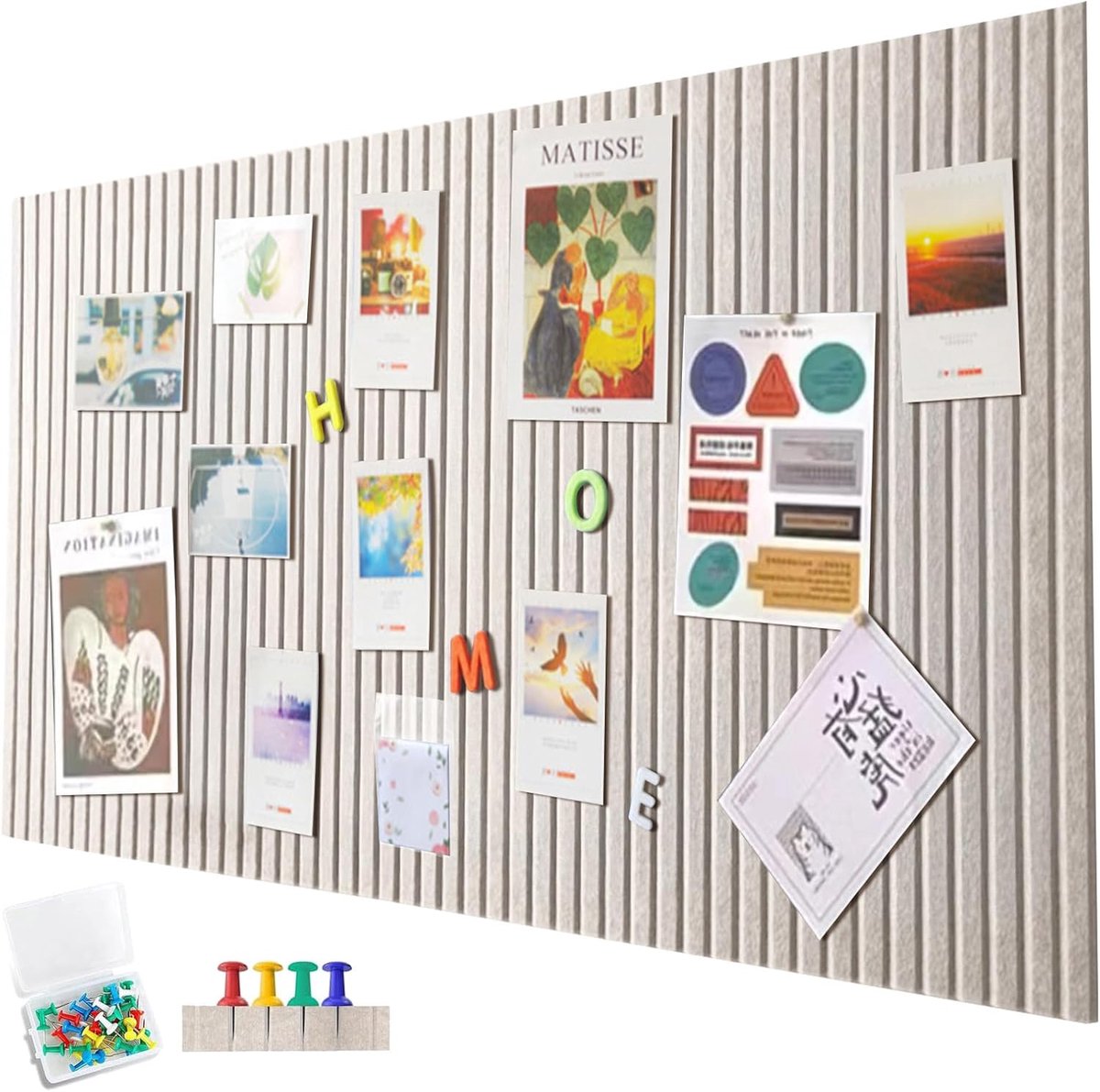 SnelShoppen - 90 x 60 cm Grote Pinboard, Decoratieve Kurkbord van Vilt, 1 cm Dikte, Vouwbare Fotobord met Plakband, Zelfklevende Vision Board in Licht