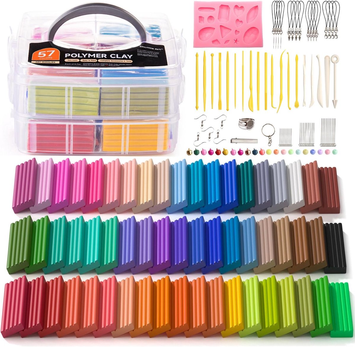 Thijox - Polymeerklei Set 57 Kleuren met 19 Gereedschappen en 10 Accessoires, Niet Giftig en Niet Plakkerig, Creatieve Hobby voor Kinderen en Volwasse