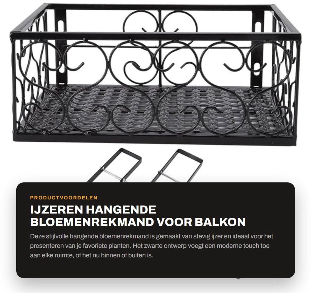 Dailygoods- Bloemenrek - Zwart Metalen Bloempotstandaard - Decoratieve Relingplank - Voor Balkon/Tuin - 30x20x12cm - Duurzaam IJzer - Plantenstandaard
