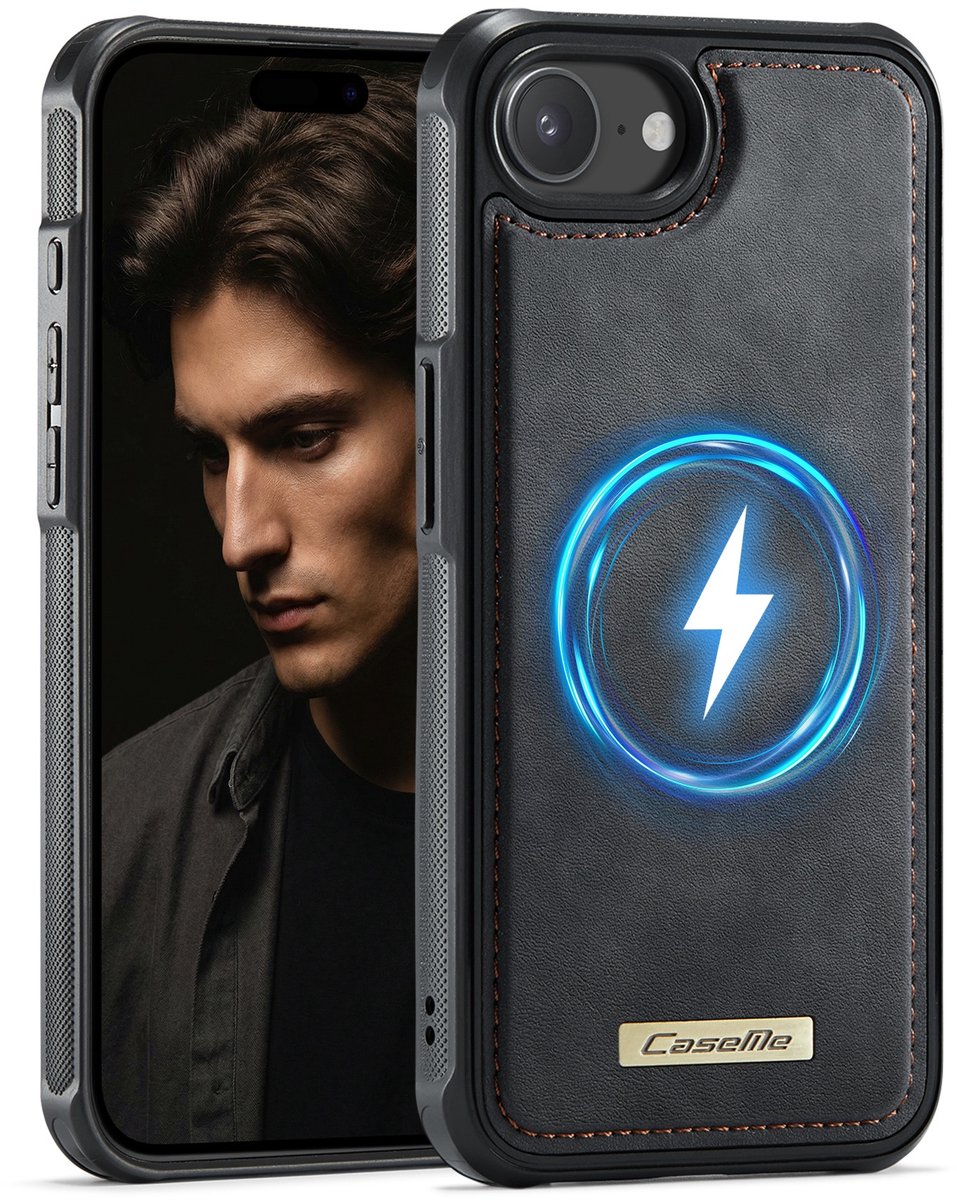 CaseMe Hoesje - Geschikt voor iPhone 16e / 17e Hoesje - CaseMe C69 Leather Back Cover - MagSafe Compatible - Zwart