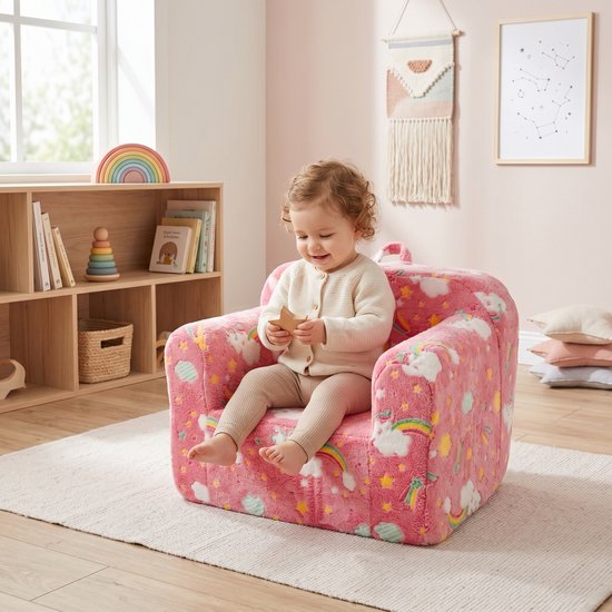 MIVRAY Fauteuil 64 x 49 x 49 cm - Kinderfauteuil Met Armleuningen En Draaggreep - Voor Slaapkamer En Speelhoek - Stof Roze van MIVRAY — afbeelding 2