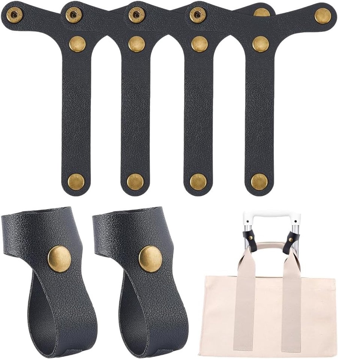 6 Stuks Leren Bagagebanden voor Handbagage, Elastische Verbinding voor Koffers en Tassen, Ideaal voor Reisaccessoires en Bagagebeveiliging