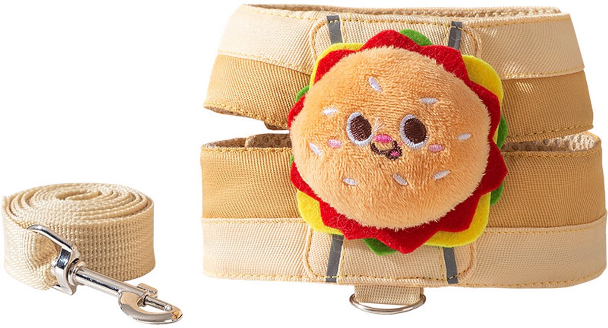 OLOEY Set van kattentuigje en riem, ontsnappingsveilig kattentuigje, set met hamburger-tuigje en riem, kostuums voor katten en konijnen (maat M)
