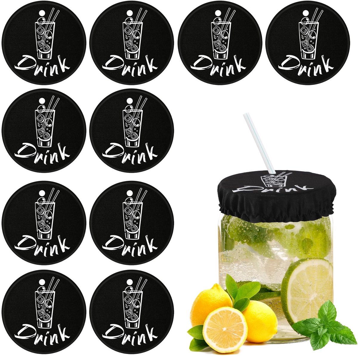 Dailygoods- Drink Cover 10 Stuks - Herbruikbare Drinkhoes - Scrunchies voor Alcoholbescherming - Polyestervezel - 9 cm - Voor Meisjes/Vrouwen - Drankhoes