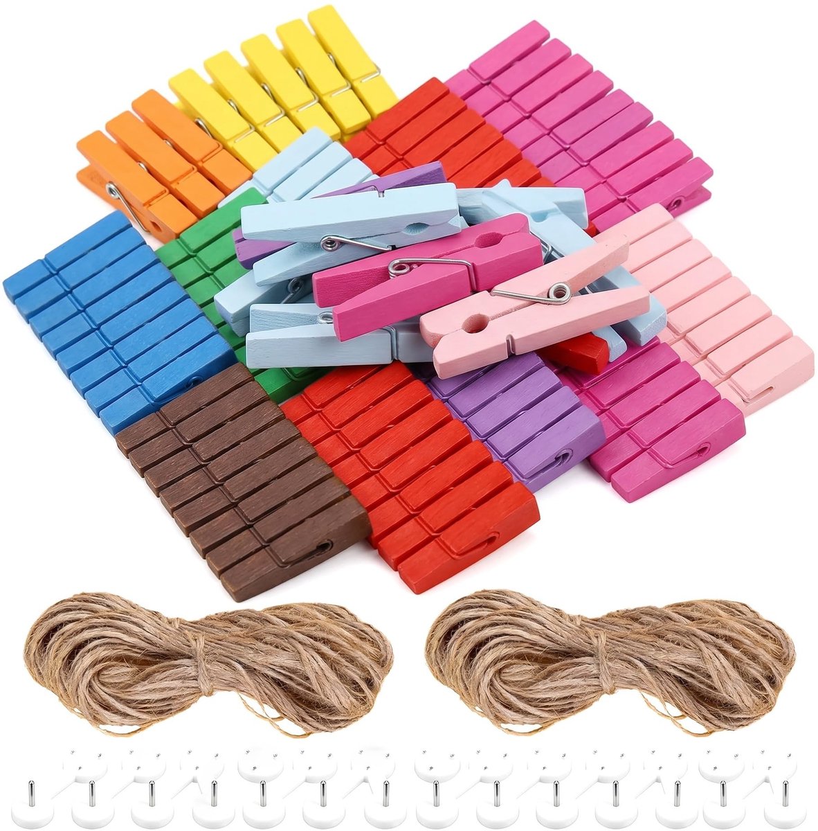 Dailygoods- Wasknijpers 100 stuks - Houten Mini-wasknijpers - Decoratieve Knijpers - Fotoklemmen - Natuurlijke Houten Klemmen - Veelkleurig